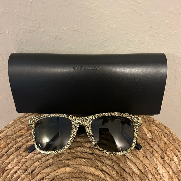 💜 SAINT LAURENT Gold Glitter Sunglasses - Picture 7 of 9